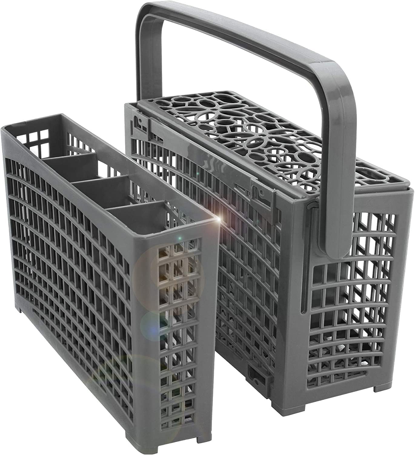 2 in 1 Universal Dishwasher Cutlery Basket in grey, measuring 24 x 13 x 13 cm, designed for organizing silverware during cleaning.