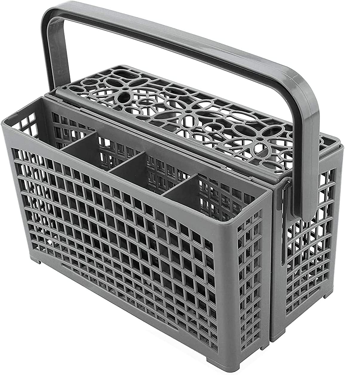 2 in 1 Universal Dishwasher Cutlery Basket in grey, measuring 24 x 13 x 13 cm, designed for organizing silverware during cleaning.