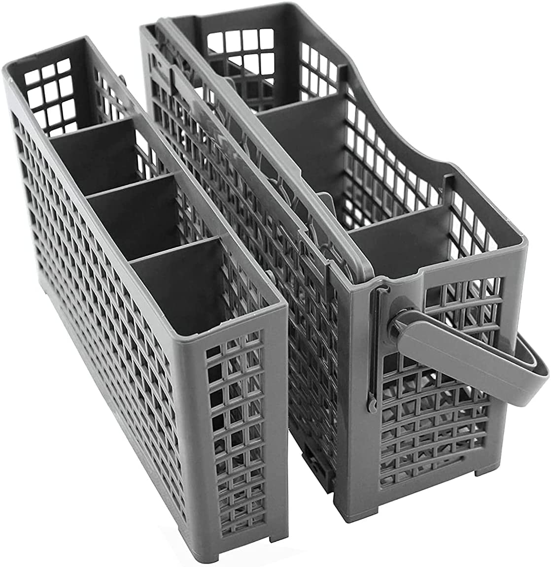 2 in 1 Universal Dishwasher Cutlery Basket in grey, measuring 24 x 13 x 13 cm, designed for organizing silverware during cleaning.