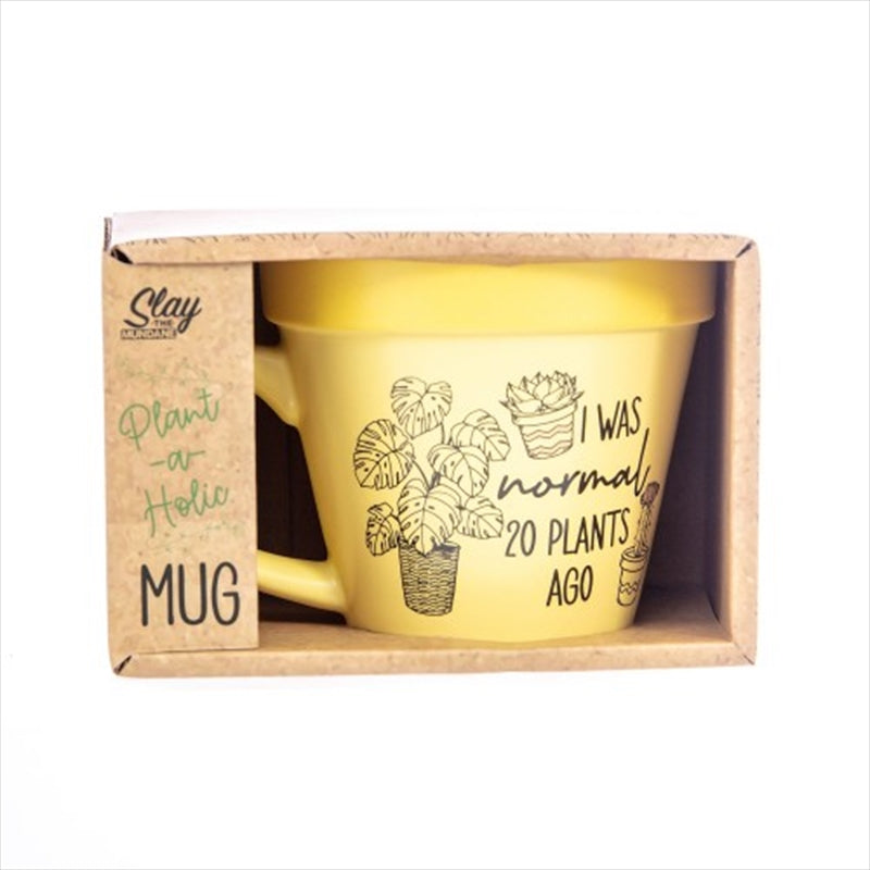 A stylish ceramic mug with vibrant plant-themed designs, perfect for plant lovers.