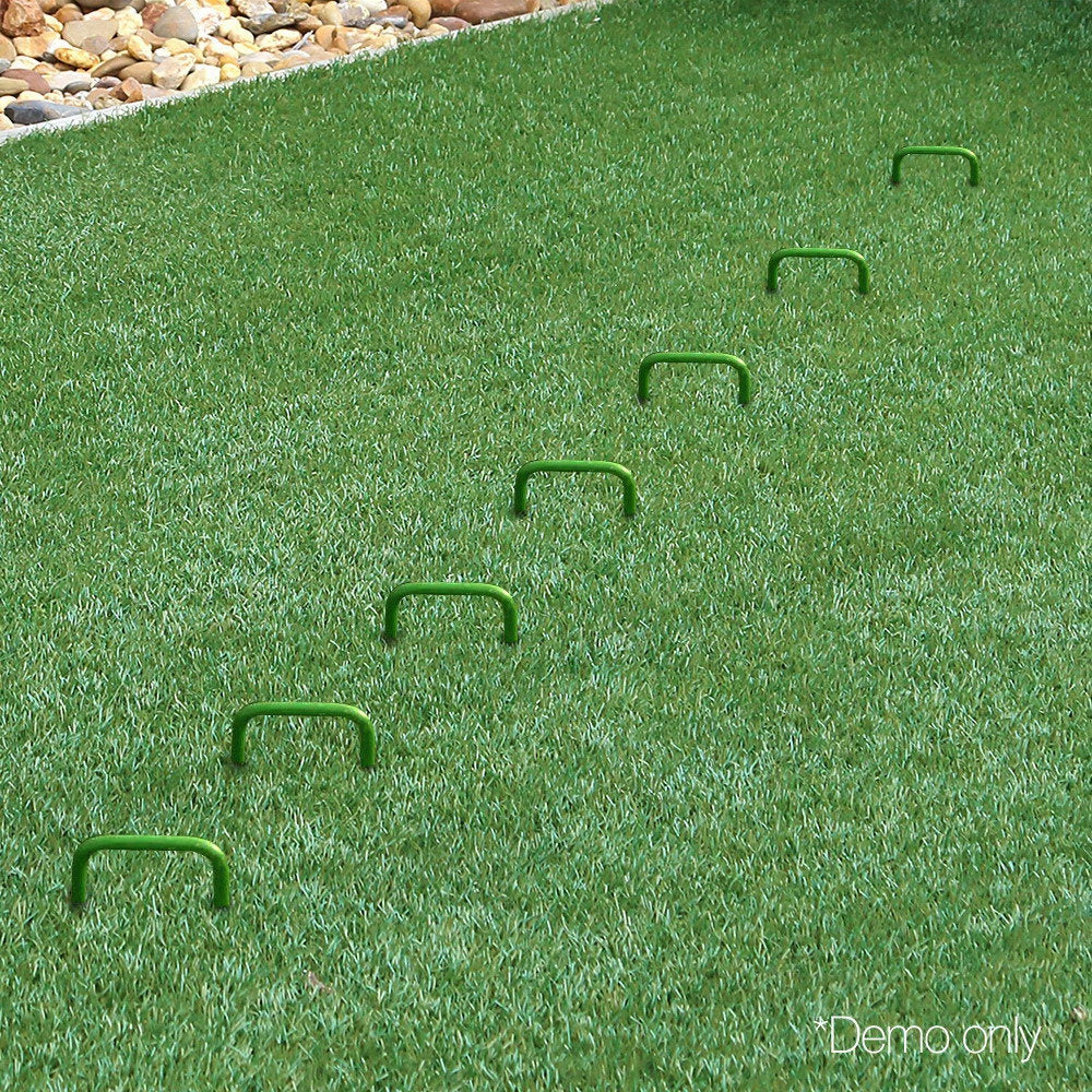 A pack of 200 synthetic grass pins made from galvanized steel, designed for securing artificial turf and other materials.