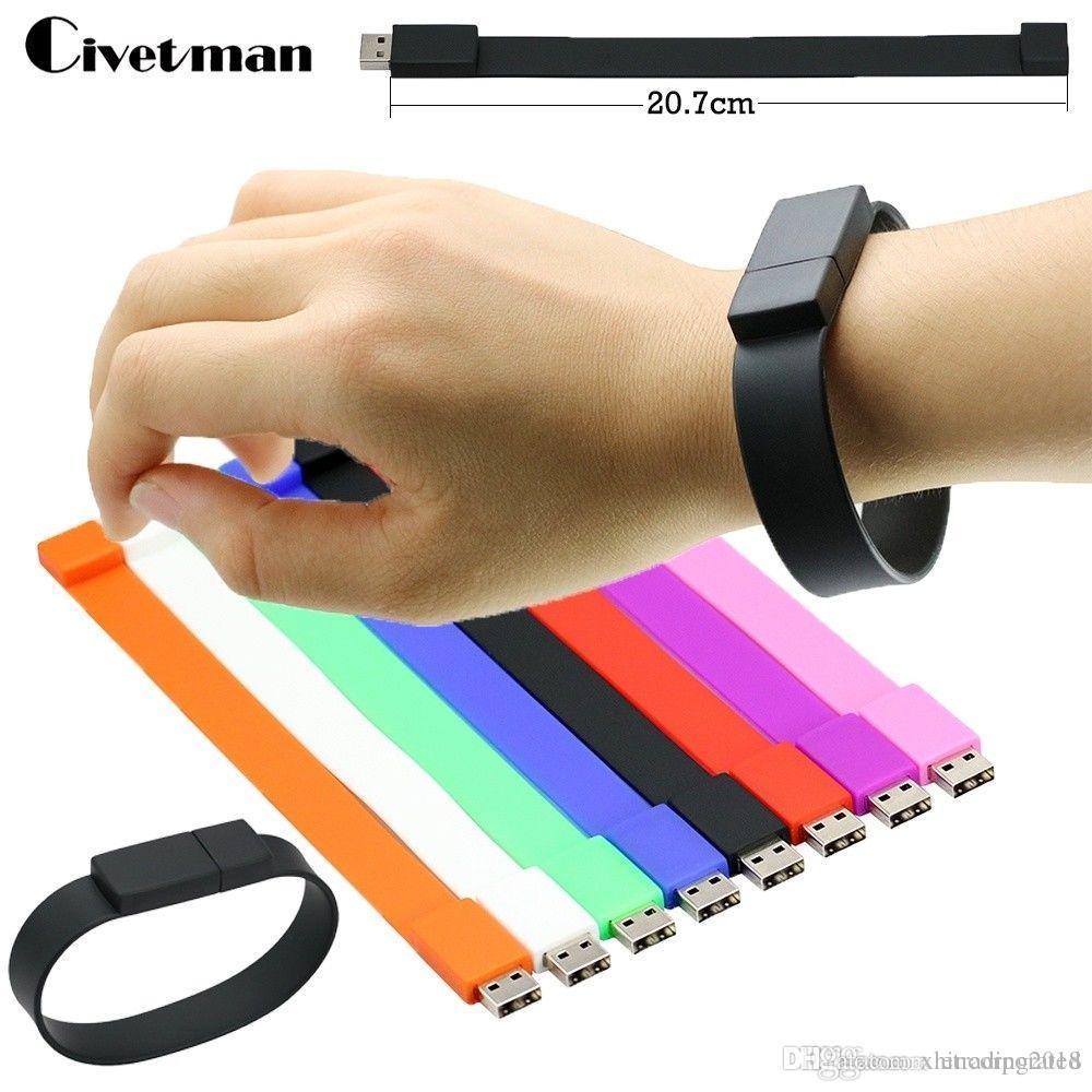 A colorful silicone wristband USB flash drive with a sleek design, showcasing its USB connector.