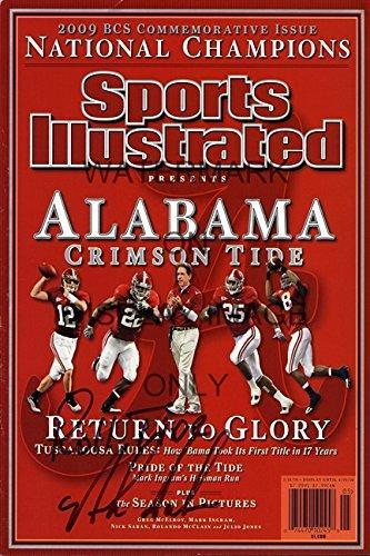 2010 Alabama Football Sports Illustrated Autograph print, featuring vibrant colors and a printed signature, framed in black.