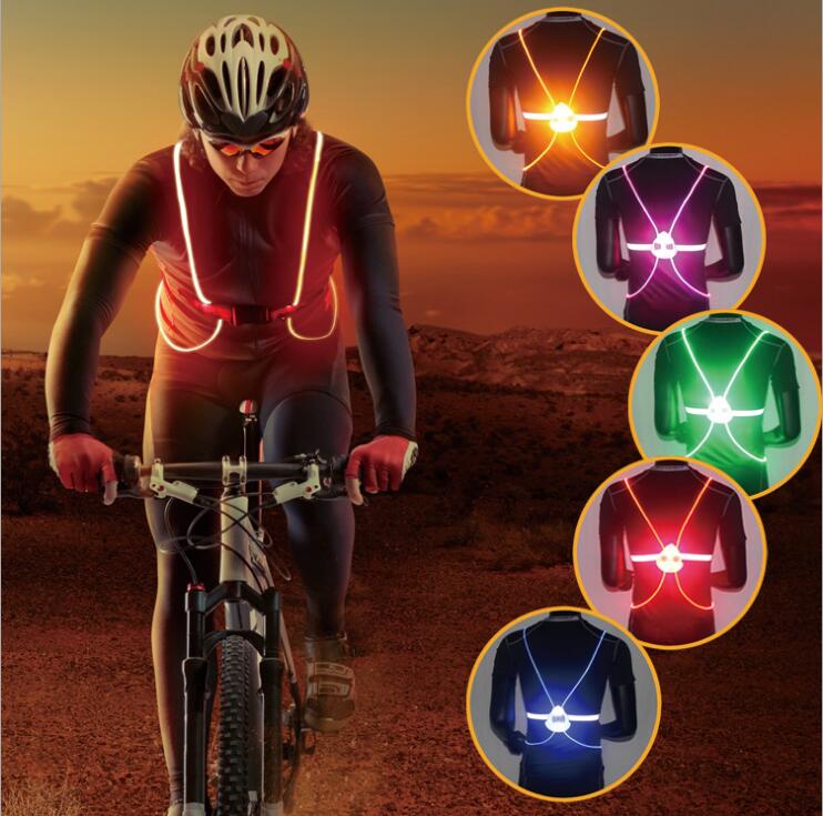 2017 LED fiber luminous night running and cycling clothing in vibrant colors, showcasing adjustable waist and LED lights for visibility.