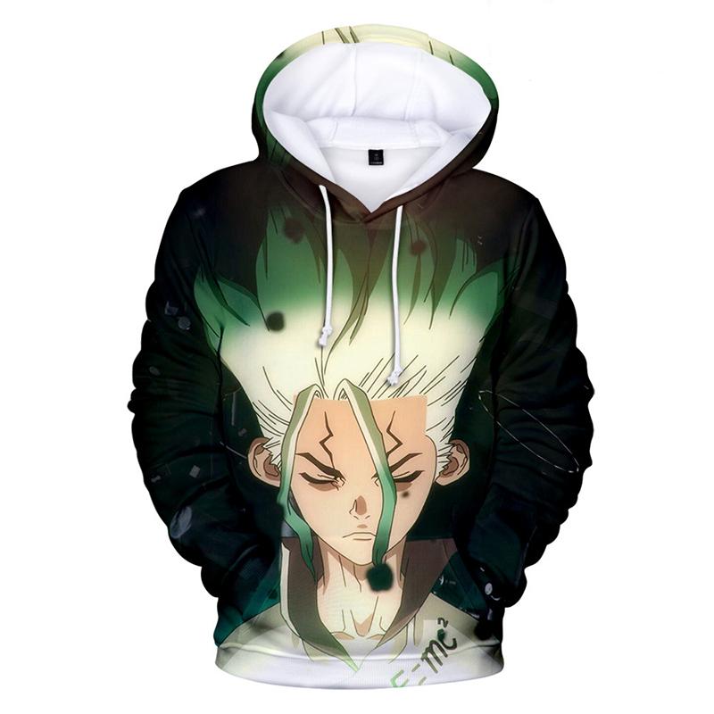 2019 Anime Dr.STONE Men Hoodie featuring Ishigami Senku in a colorful tie-dye pattern, perfect for anime fans.