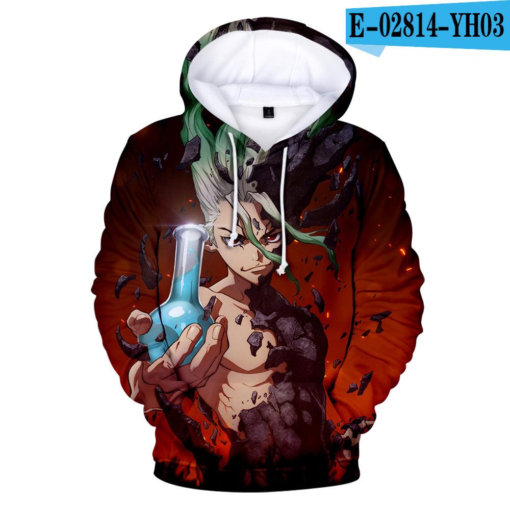 2019 Anime Dr.STONE Men Hoodie featuring Ishigami Senku in a colorful tie-dye pattern, perfect for anime fans.