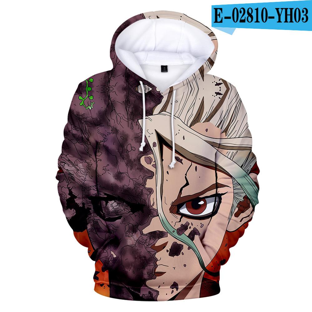 2019 Anime Dr.STONE Men Hoodie featuring Ishigami Senku in a colorful tie-dye pattern, perfect for anime fans.