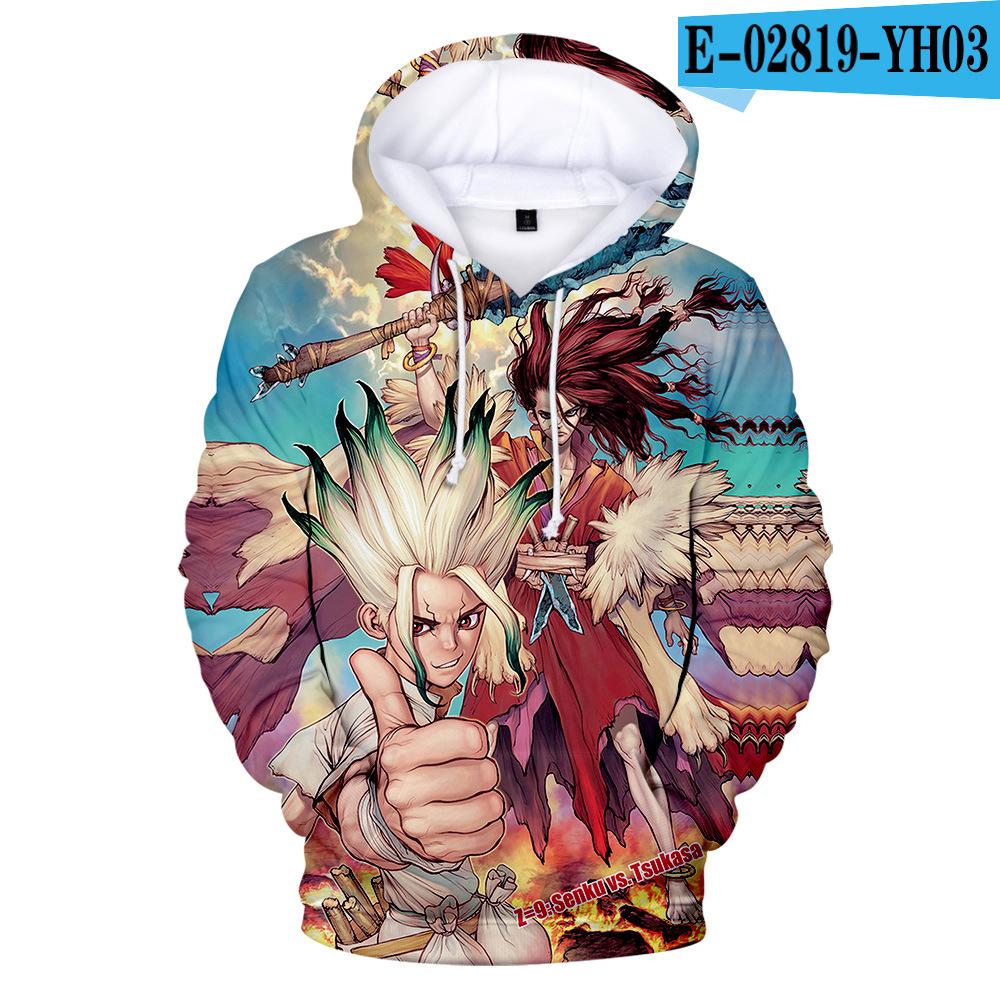 2019 Anime Dr.STONE Men Hoodie featuring Ishigami Senku in a colorful tie-dye pattern, perfect for anime fans.