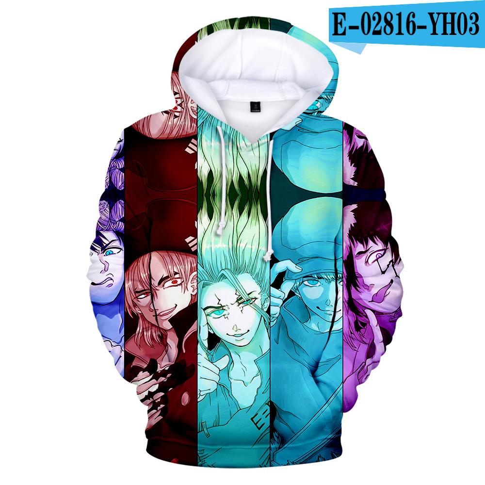 2019 Anime Dr.STONE Men Hoodie featuring Ishigami Senku in a colorful tie-dye pattern, perfect for anime fans.