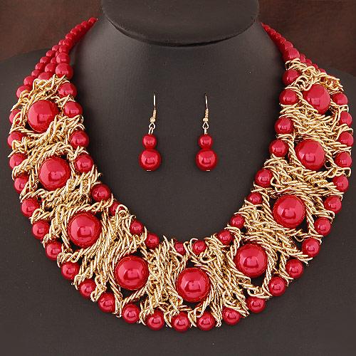 Elegant 2019 Boutique Jewelry Set for Women featuring gold plated African beads, including earrings and necklace, perfect for special occasions.