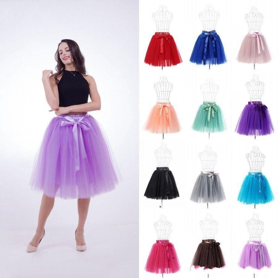 2019 Cheap Women Tutu Skirt in vintage style, knee-length with elegant beading, made from high-quality tulle fabric.