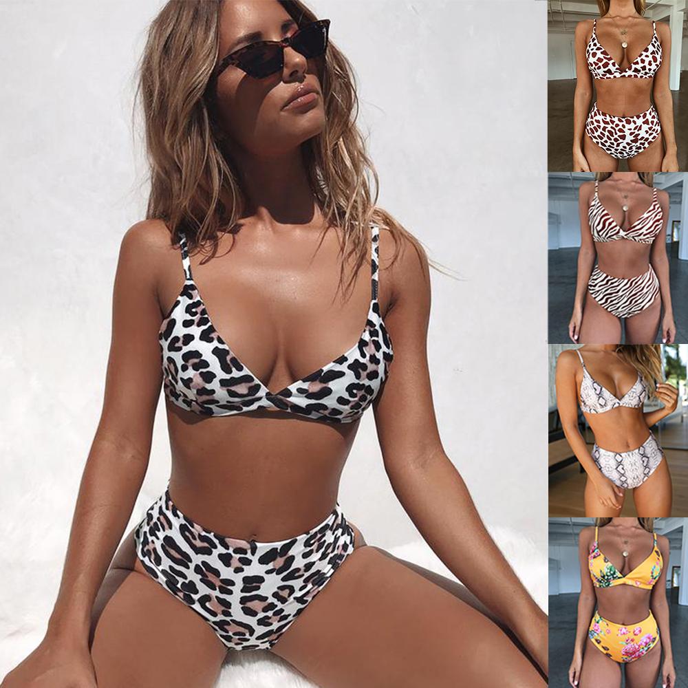 2019 fashion INS explosion sexy swimsuit featuring a leopard snake skin pattern and high waist design, perfect for beach outings.