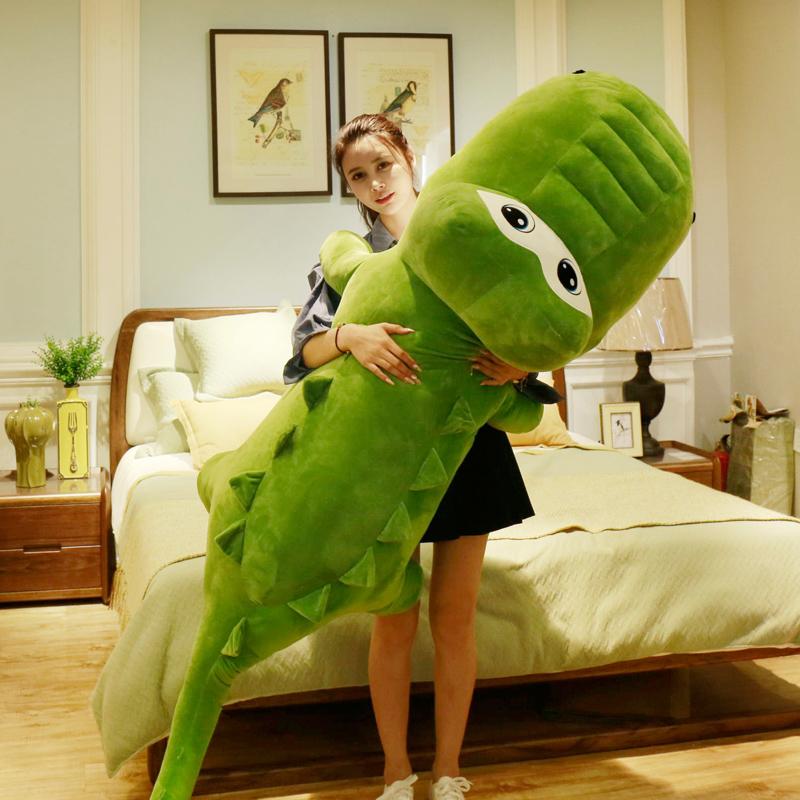 A large green and grey plush alligator toy, measuring 150cm or 200cm, perfect for cuddling and decoration.