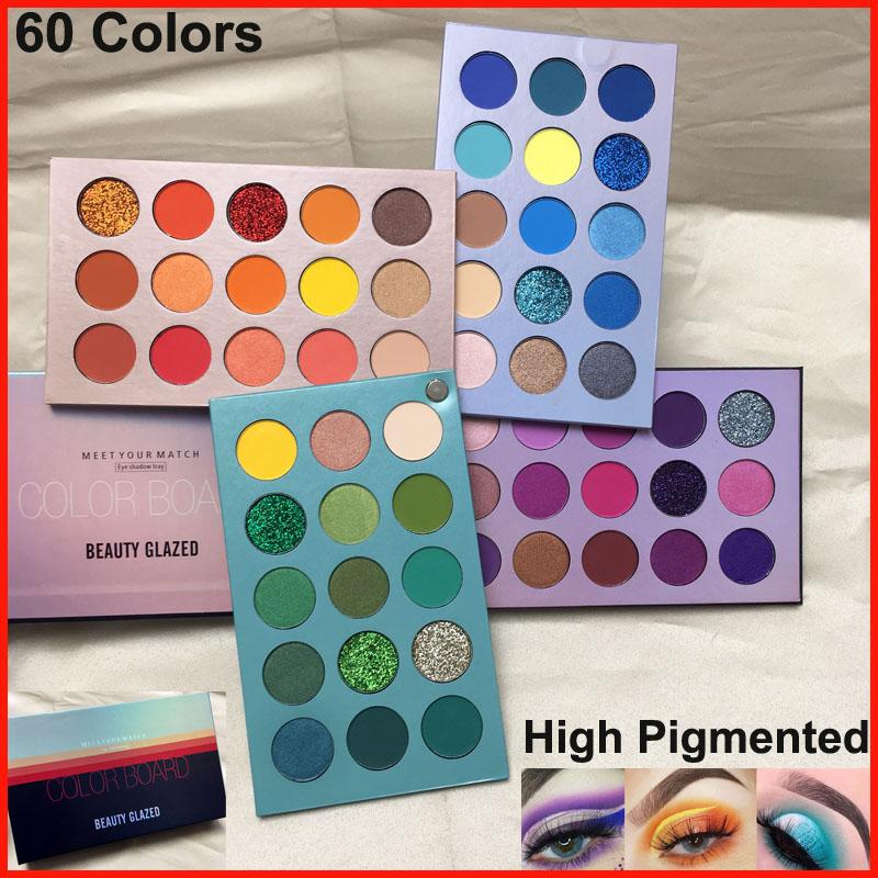 2020 Beauty Glazed Makeup Eyeshadow Palette featuring 60 vibrant colors in various finishes including matte, shimmer, and glitter.