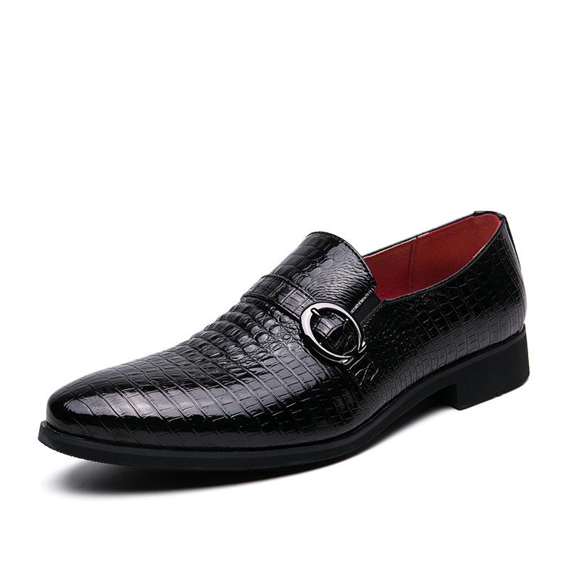 2020 New Leather Shoes for men, featuring a pointed toe design in premium PU leather with a rubber sole, perfect for formal occasions.