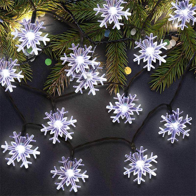 2021 Christmas Snowflake String Lights featuring cool white snowflakes, perfect for festive decorations indoors and outdoors.