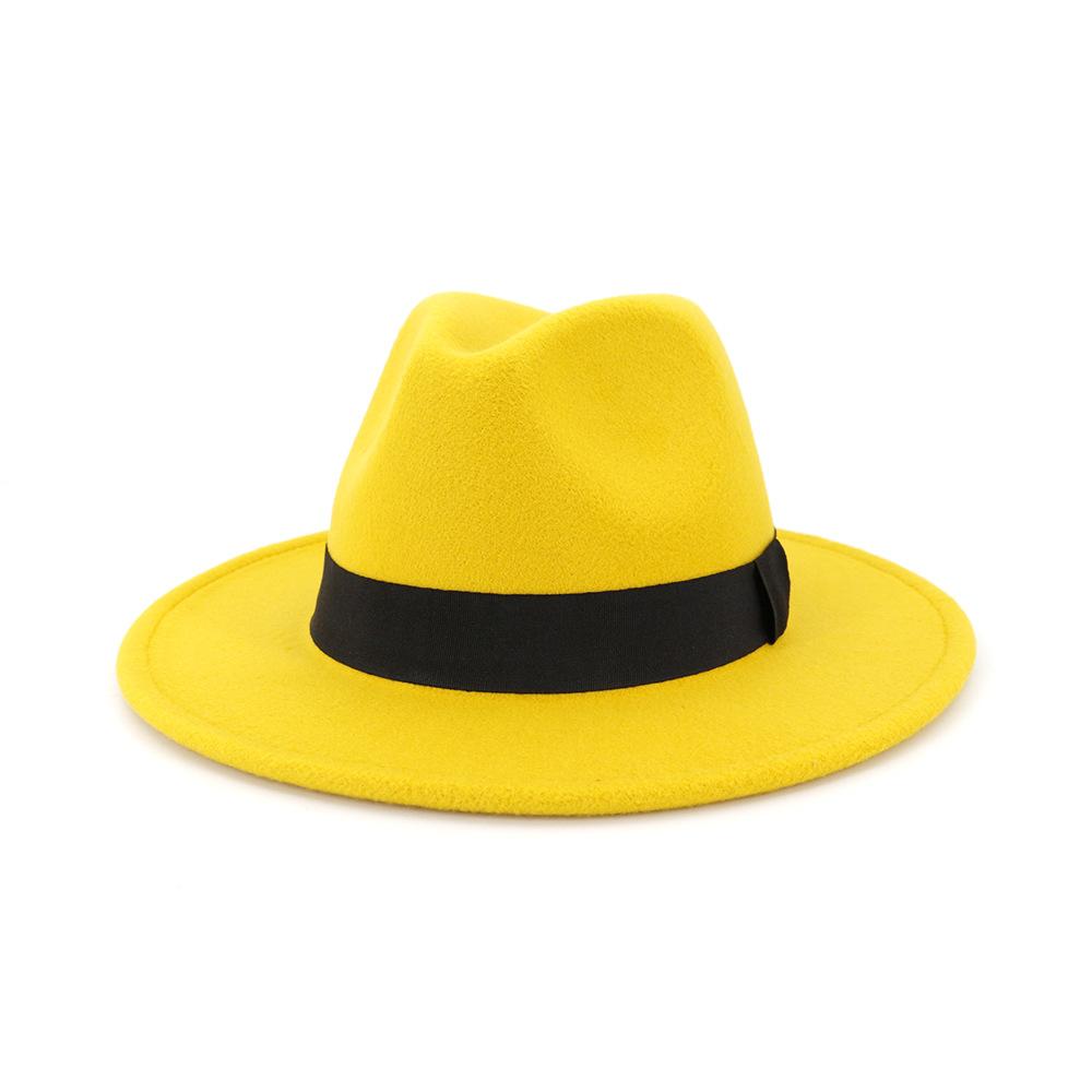 A stylish unisex wool felt jazz fedora hat with a wide brim, available in various colors, suitable for both men and women.