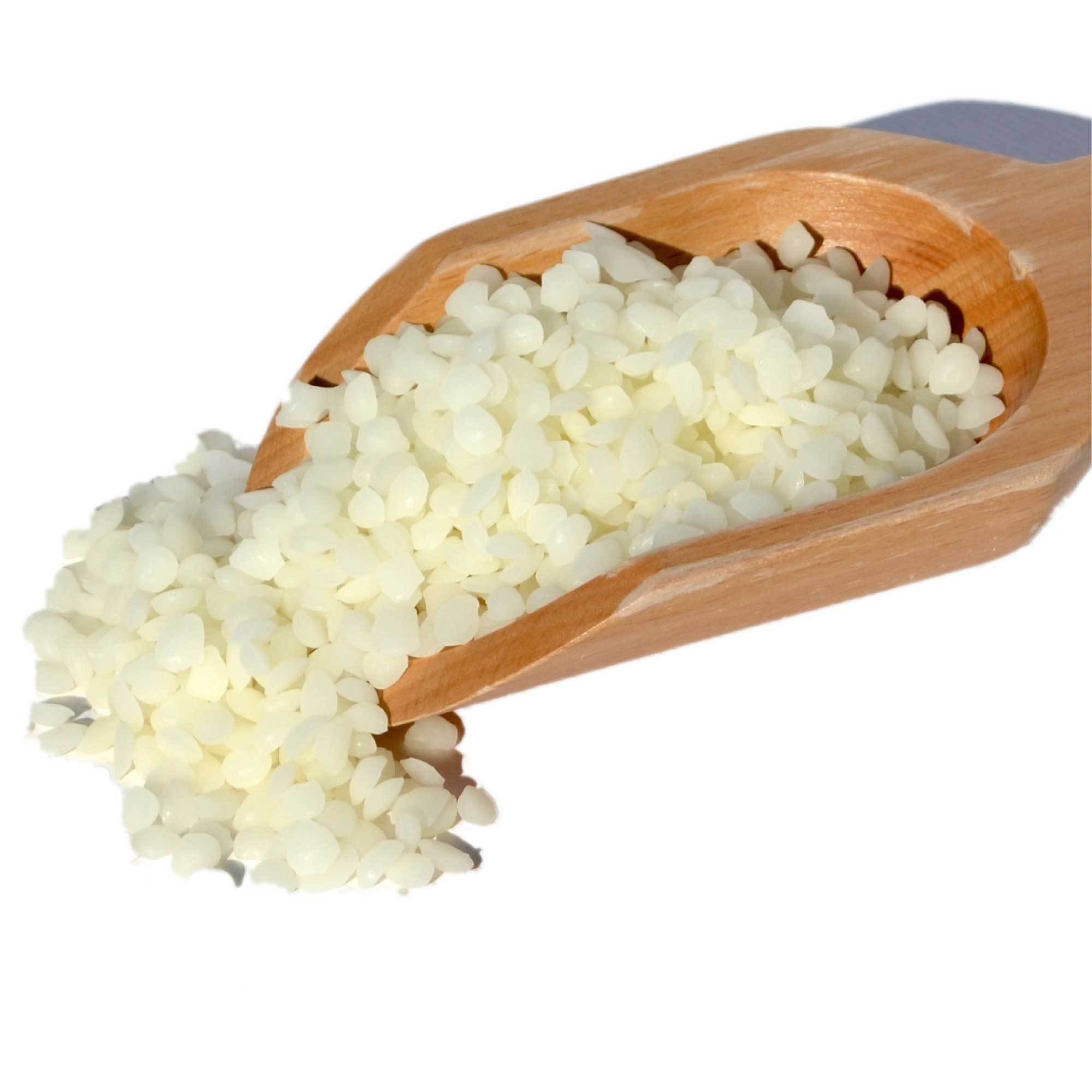 20kg bag of natural white beeswax pellets, pharmaceutical grade, suitable for cosmetics and DIY projects.