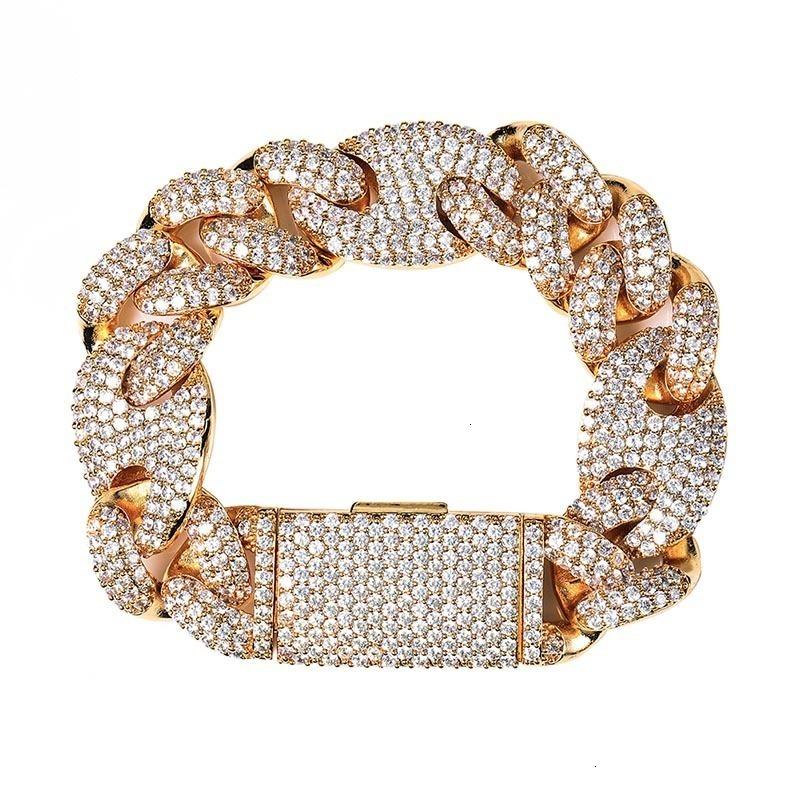 20mm Lock Clasp Link Bracelet with iced out zircon stones, showcasing a stylish hip hop design suitable for unisex wear.