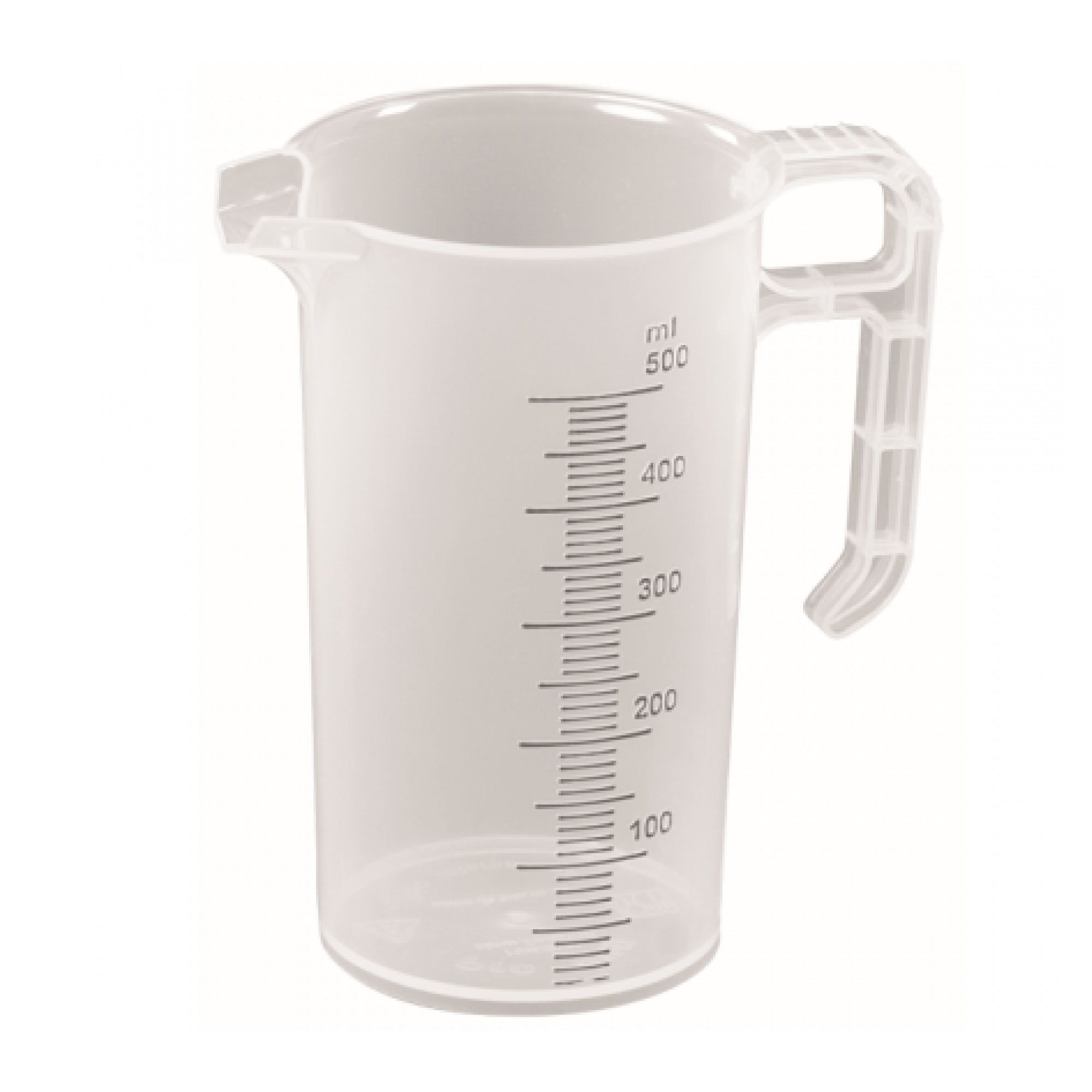 20x 500ml clear plastic measuring jugs with safe grip handles and pouring spouts, ideal for food and chemical measuring applications.