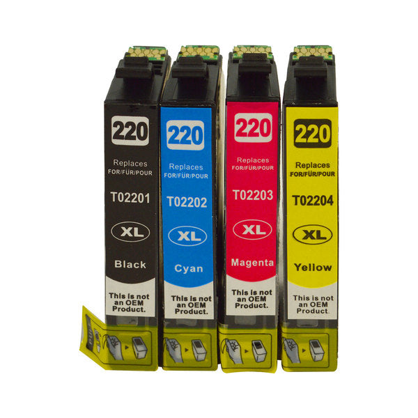 220XL Series Premium Compatible Inkjet Cartridge Set including black, cyan, magenta, and yellow cartridges in a boxed set.