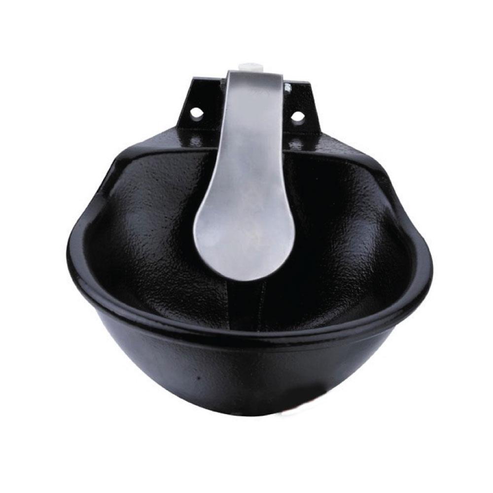 21.5cm cast iron cattle drinking bowl with stainless steel tongue, designed for automatic water supply and easy mounting.