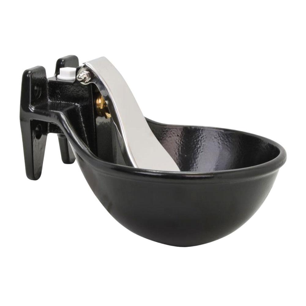 21.5cm cast iron cattle drinking bowl with stainless steel tongue, designed for automatic water supply and easy mounting.