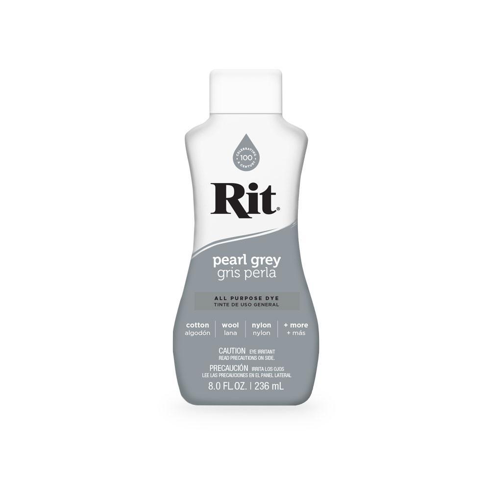 Rit 236ml Pearl Grey Fabric Dye bottle with vibrant color options for various fabric types.