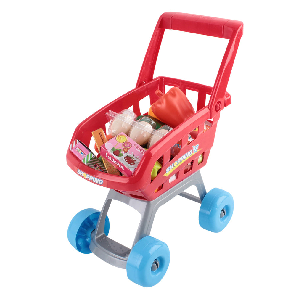 Colorful 24 Piece Kids Super Market Toy Set featuring a mini trolley and barcode scanner, perfect for imaginative play.