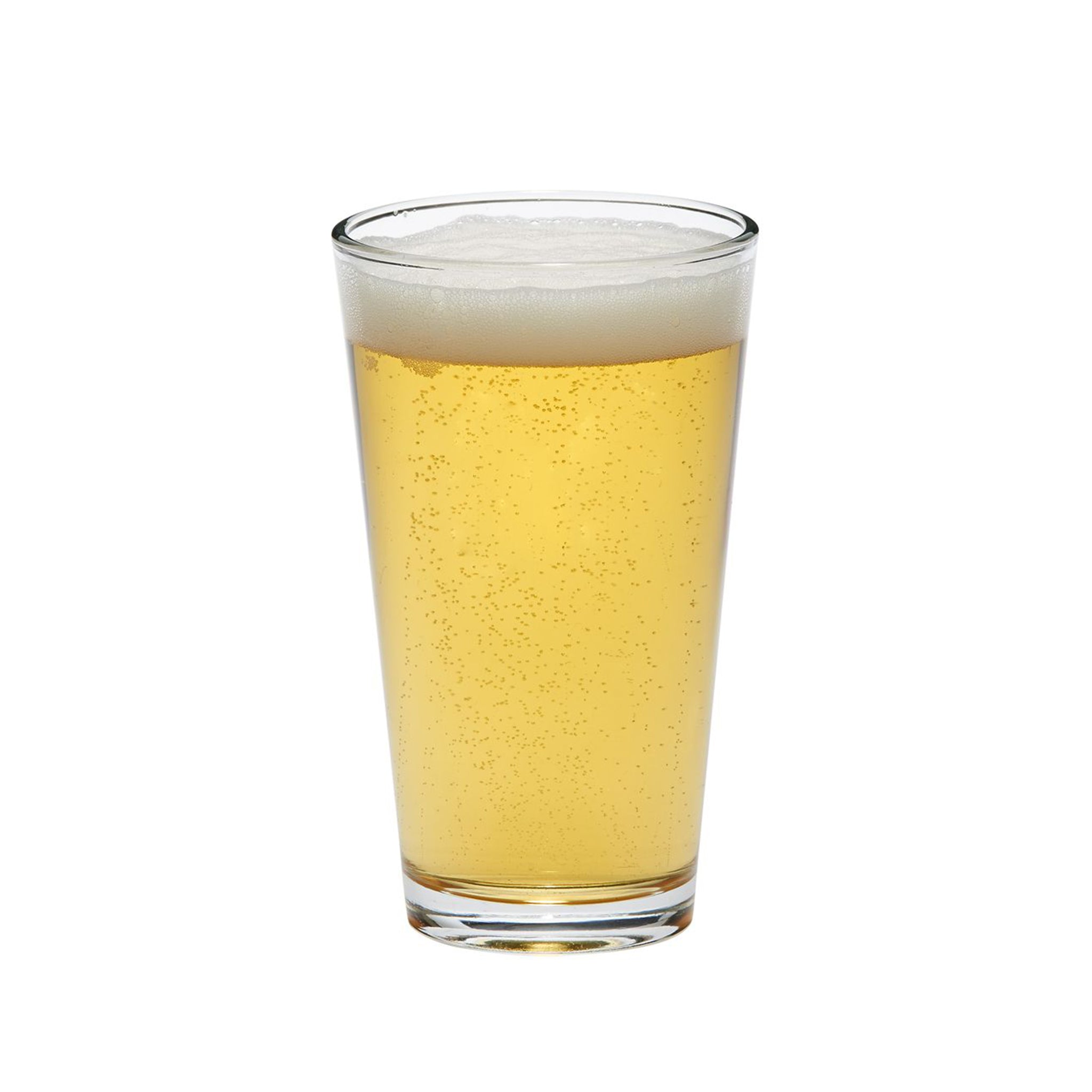 Set of 24 clear pint glasses, each 6 inches tall, designed for serving 16 oz beverages, ideal for home brewers and bars.