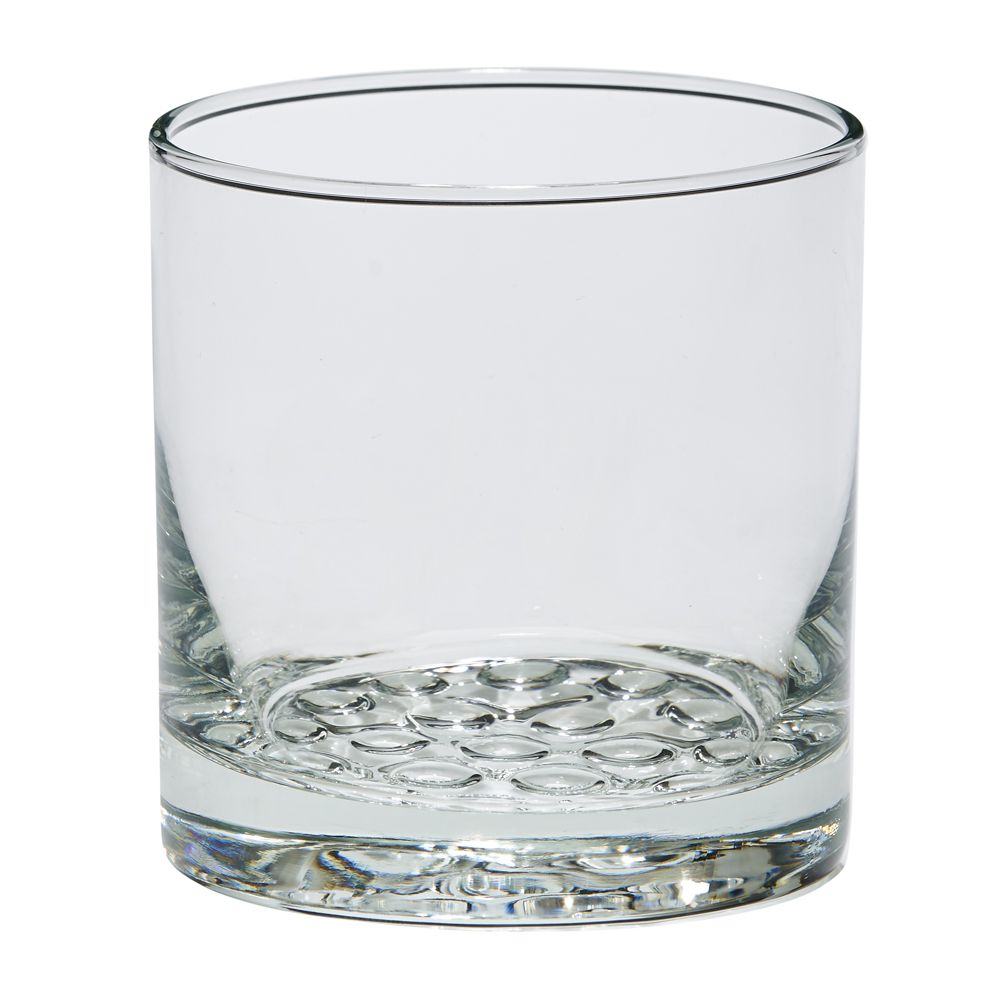 Set of 24 elegant rocks glasses with pebbled bottom design, each holding 10.25 ounces.