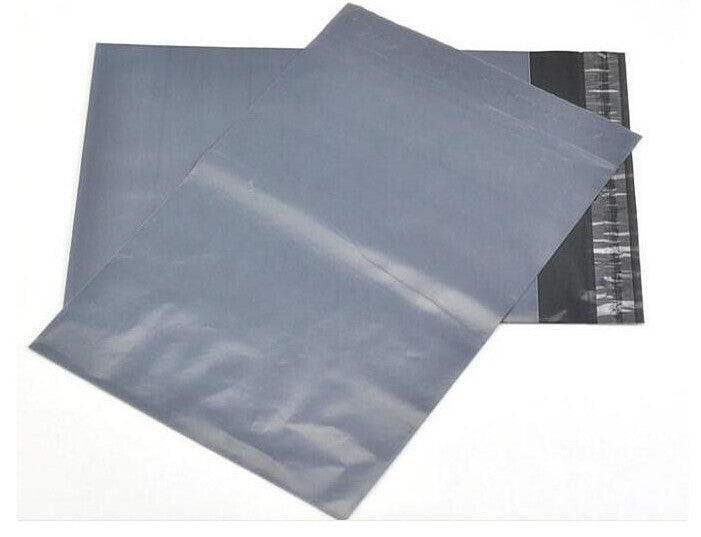 A pack of 25 grey plastic mailing satchels, each measuring 400x300 mm, ideal for secure shipping of parcels.