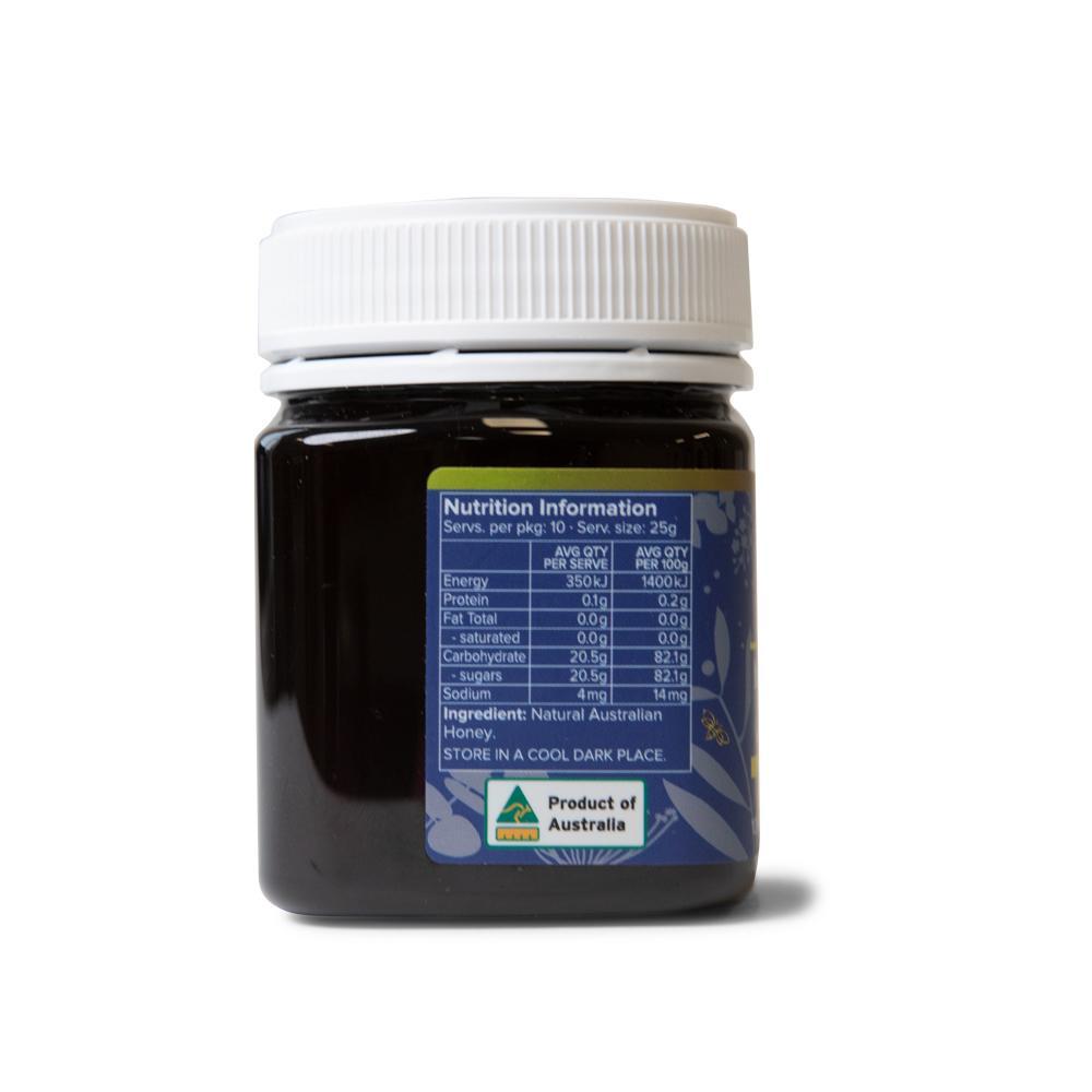 250g jar of MGO 500+ Australian Manuka Honey, showcasing its rich dark color and natural packaging.