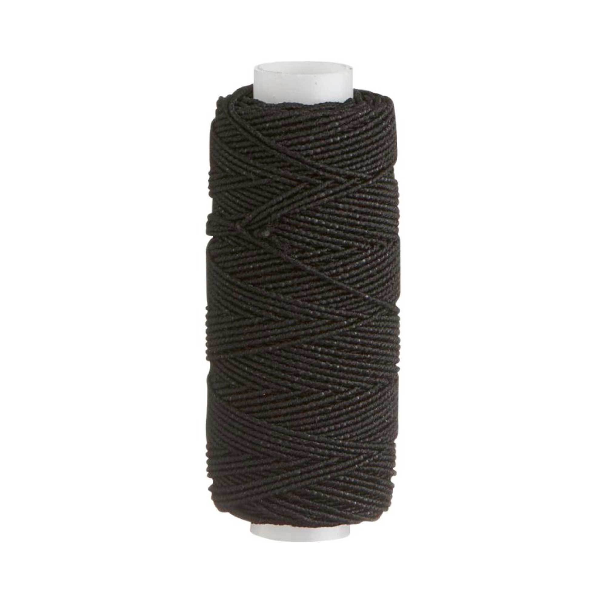 A roll of 25m black shirring elastic thread for sewing, ideal for gathering and smocking.