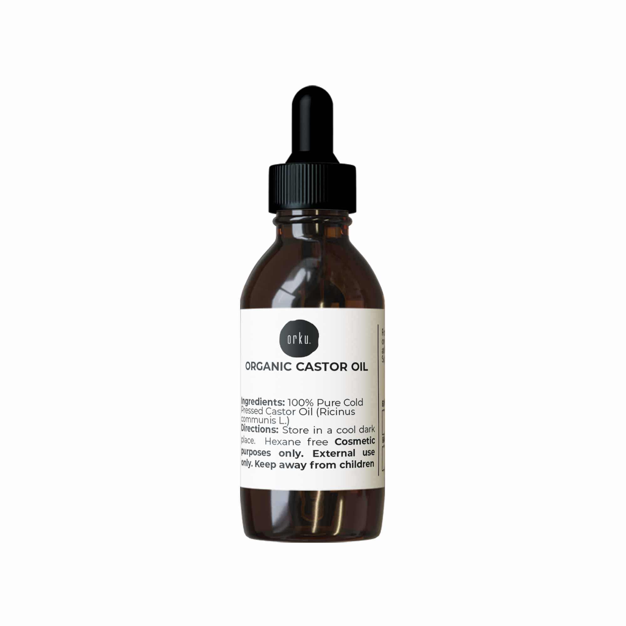 25ml bottle of organic castor oil with dropper, hexane-free and cold-pressed, ideal for skin and hair care.