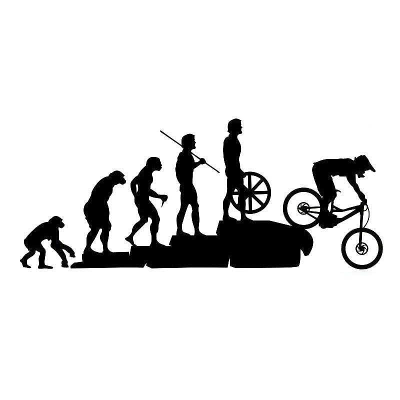 Funny mountain bike downhill car sticker in black and silver, measuring 22.8cm by 9.5cm, showcasing a cartoon design.