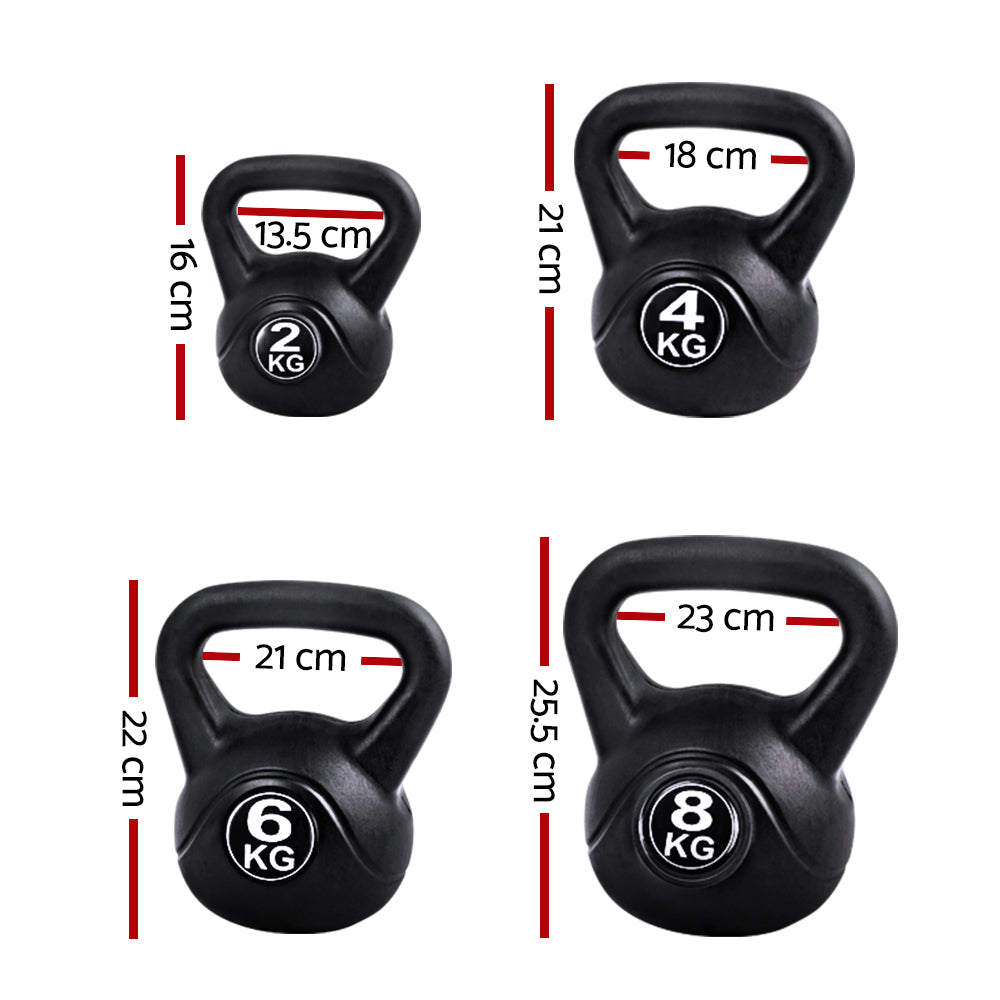 22kg Kettlebell Set featuring various weights, designed for home workouts with anti-slip grips and rubber surface.