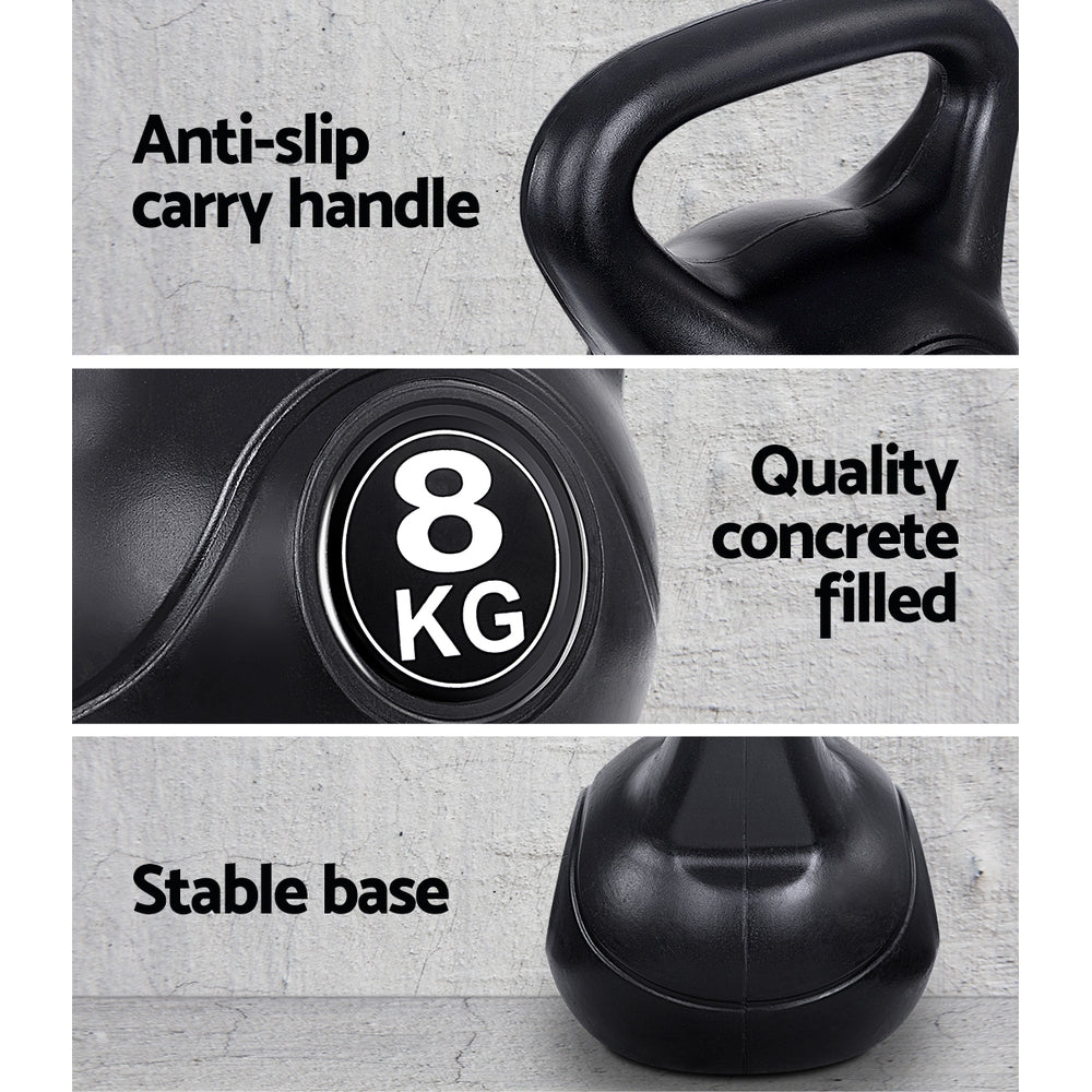 22kg Kettlebell Set featuring various weights, designed for home workouts with anti-slip grips and rubber surface.