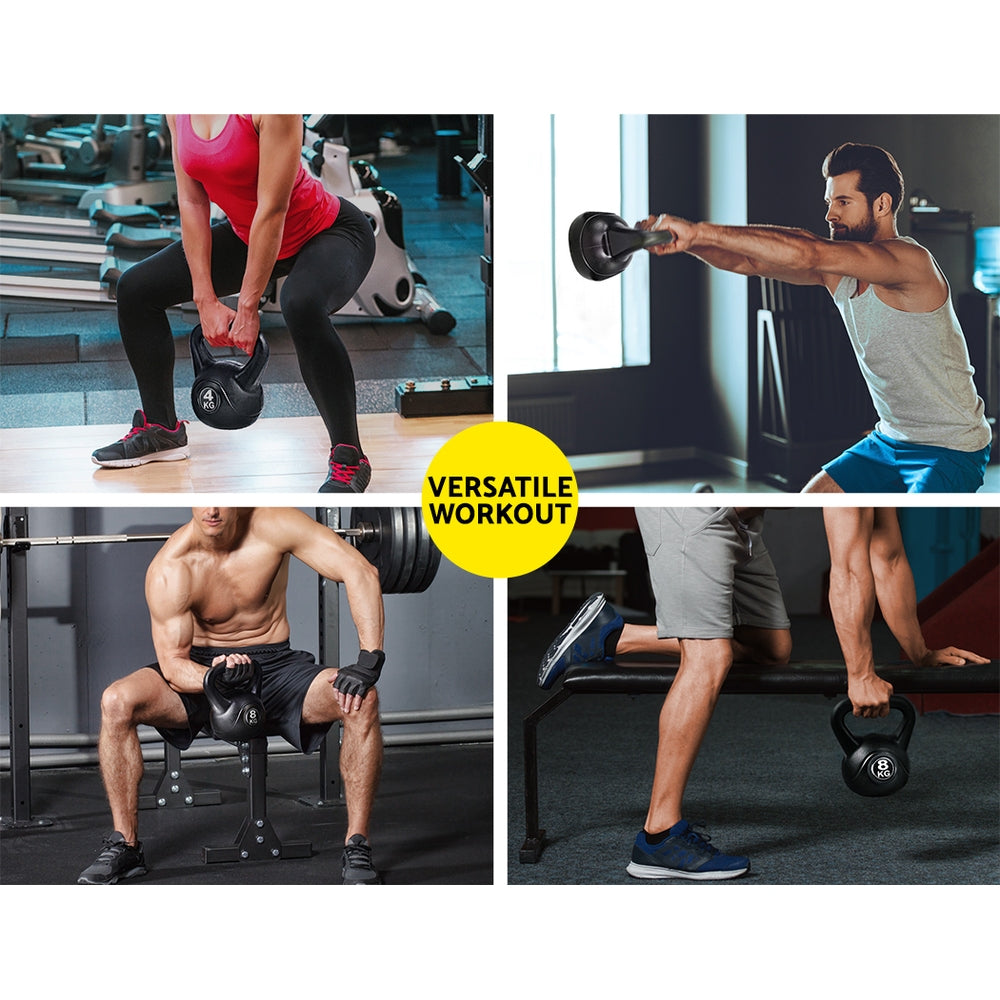 22kg Kettlebell Set featuring various weights, designed for home workouts with anti-slip grips and rubber surface.