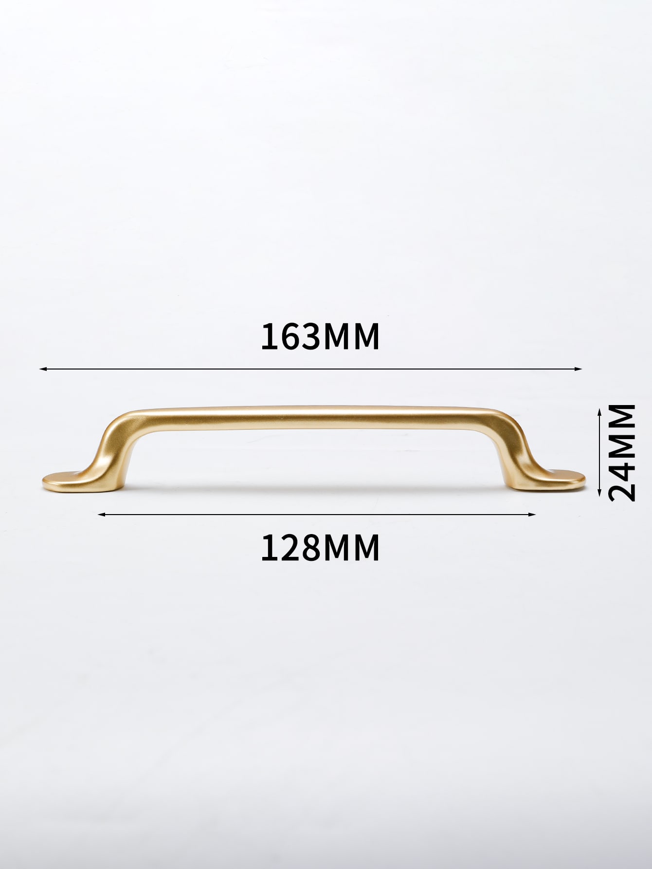 Two golden minimalist handles made of aluminum alloy, showcasing a sleek and modern design suitable for various furniture.