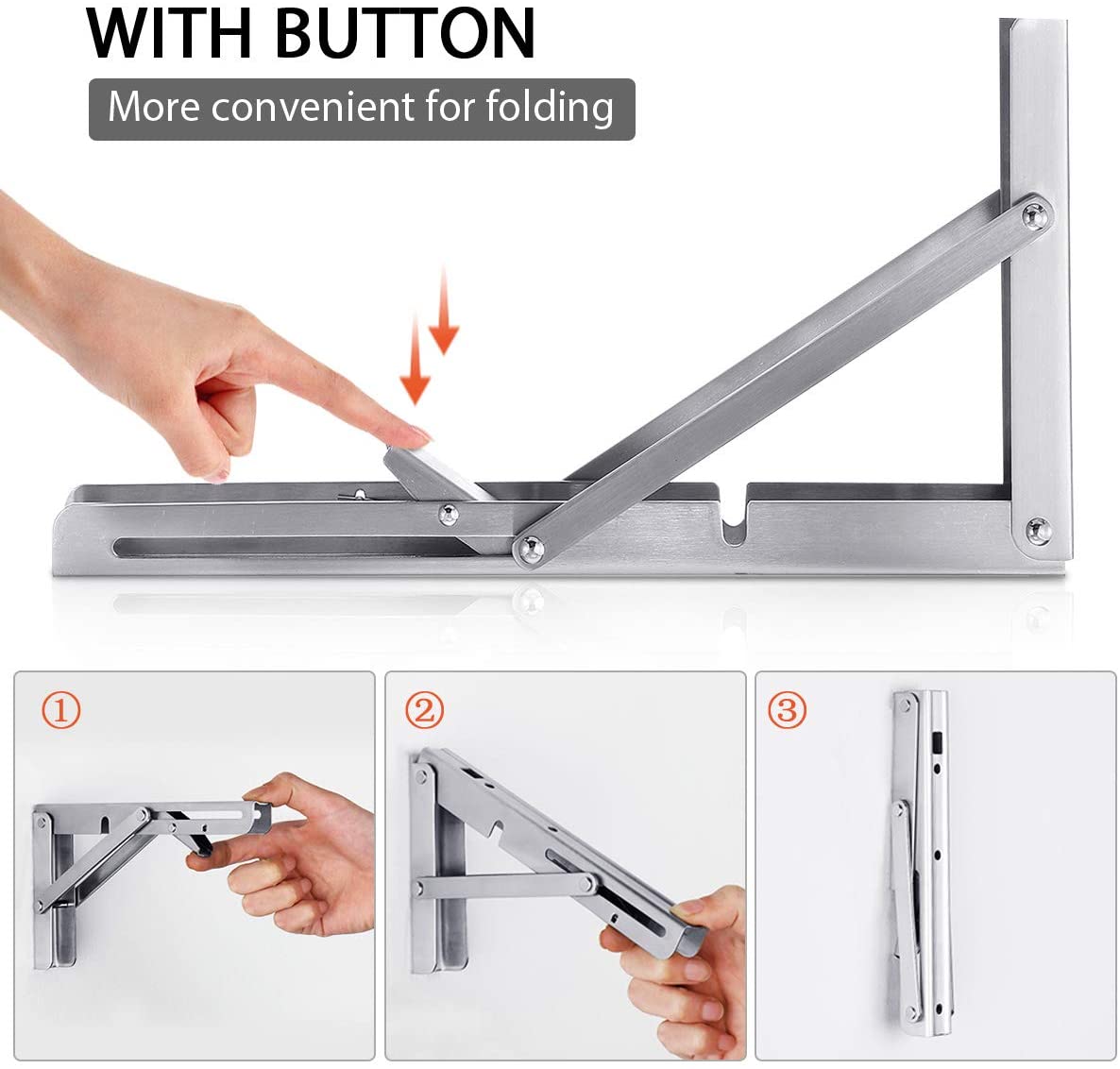 Two 12-inch steel wall-mounted folding triangle angle shelf supports, showcasing their sturdy design and space-saving functionality.