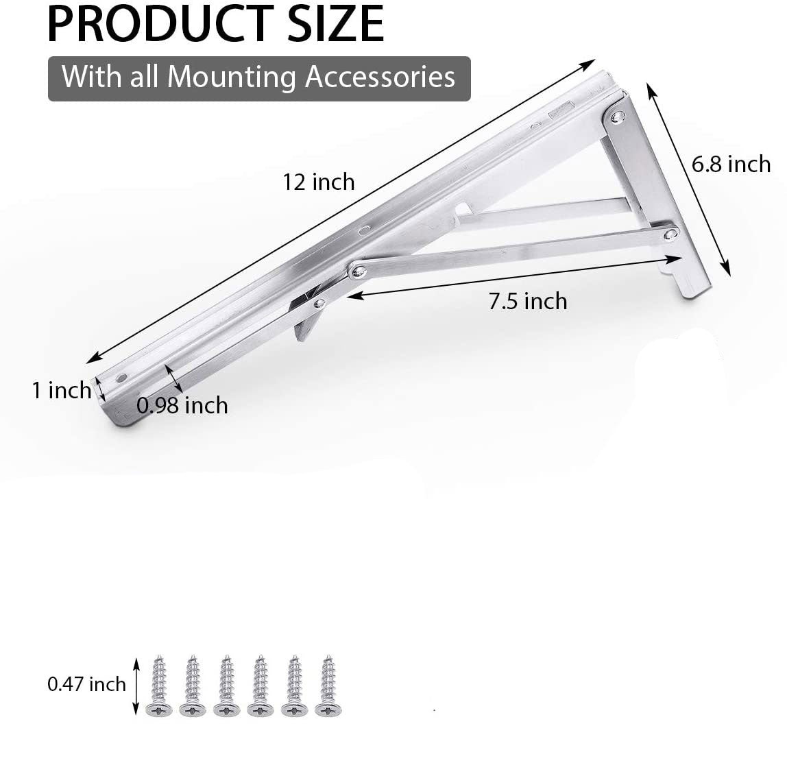 Two 12-inch steel wall-mounted folding triangle angle shelf supports, showcasing their sturdy design and space-saving functionality.