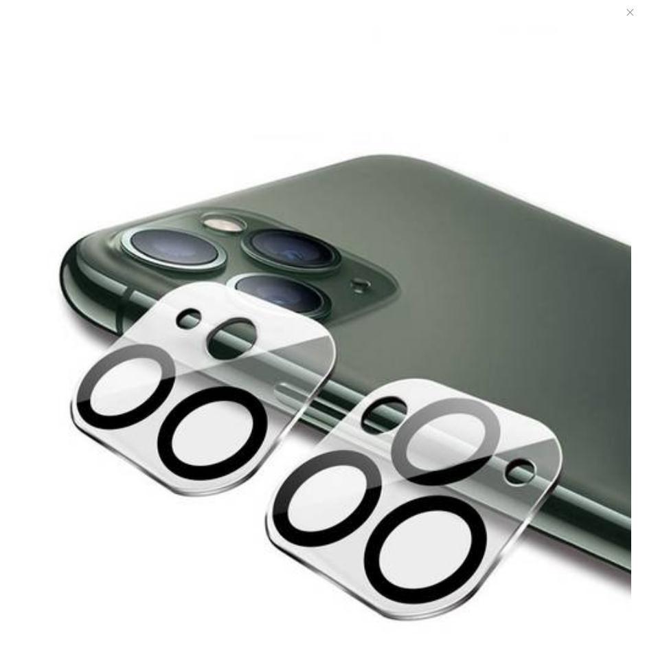 Two pieces of tempered glass lens film for iPhone 12 Pro MAX camera, showcasing 3D full cover design for enhanced protection.