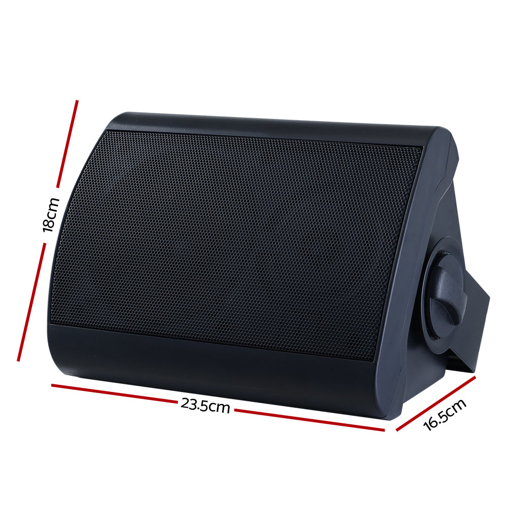 A pair of sleek 2-way in-wall speakers designed for indoor and outdoor audio use, featuring a metal grille and durable plastic enclosure.