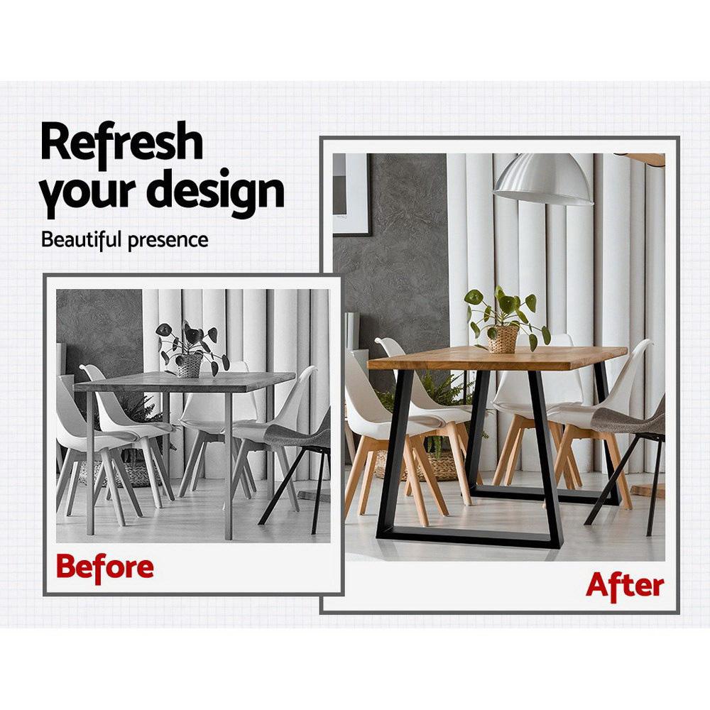 Two industrial vintage coffee dining table legs made of steel, featuring a trapezoid design and a matte black powder-coated finish.