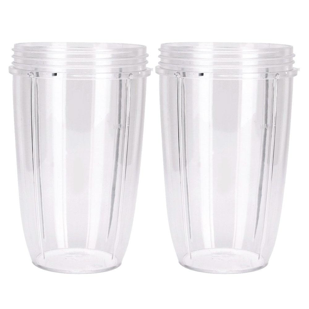 Two 24 oz tall cups for Nutribullet, compatible with 600 and 900 models, showcasing their sleek design and durability.