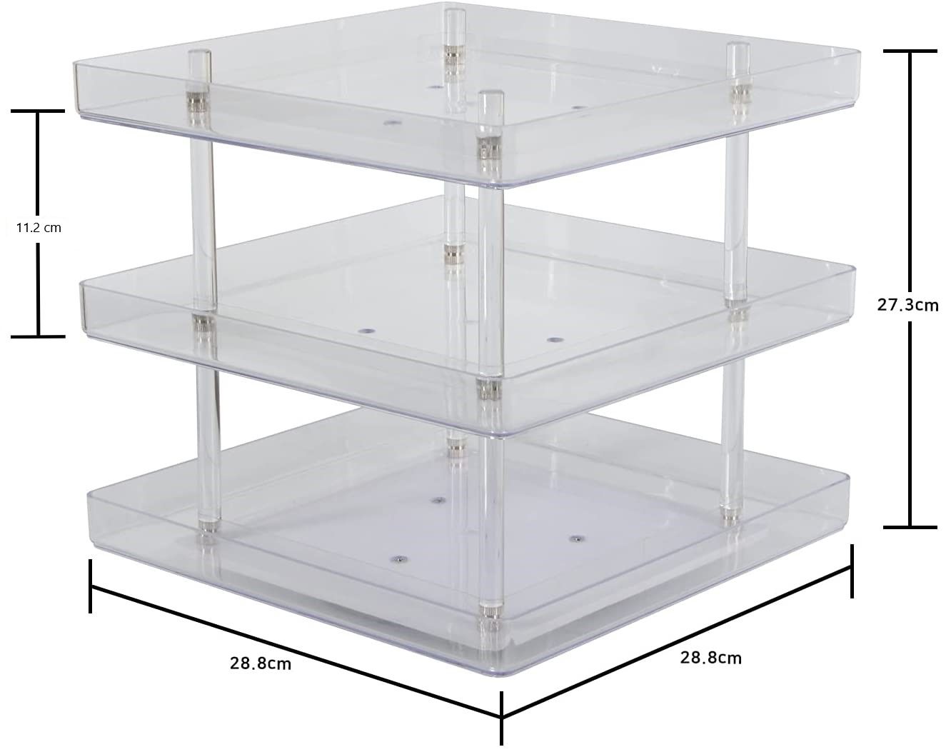 3 Tier 360 Rotating Display Rack Organizer Stand showcasing clear nail polish bottles with an acrylic guard for protection.