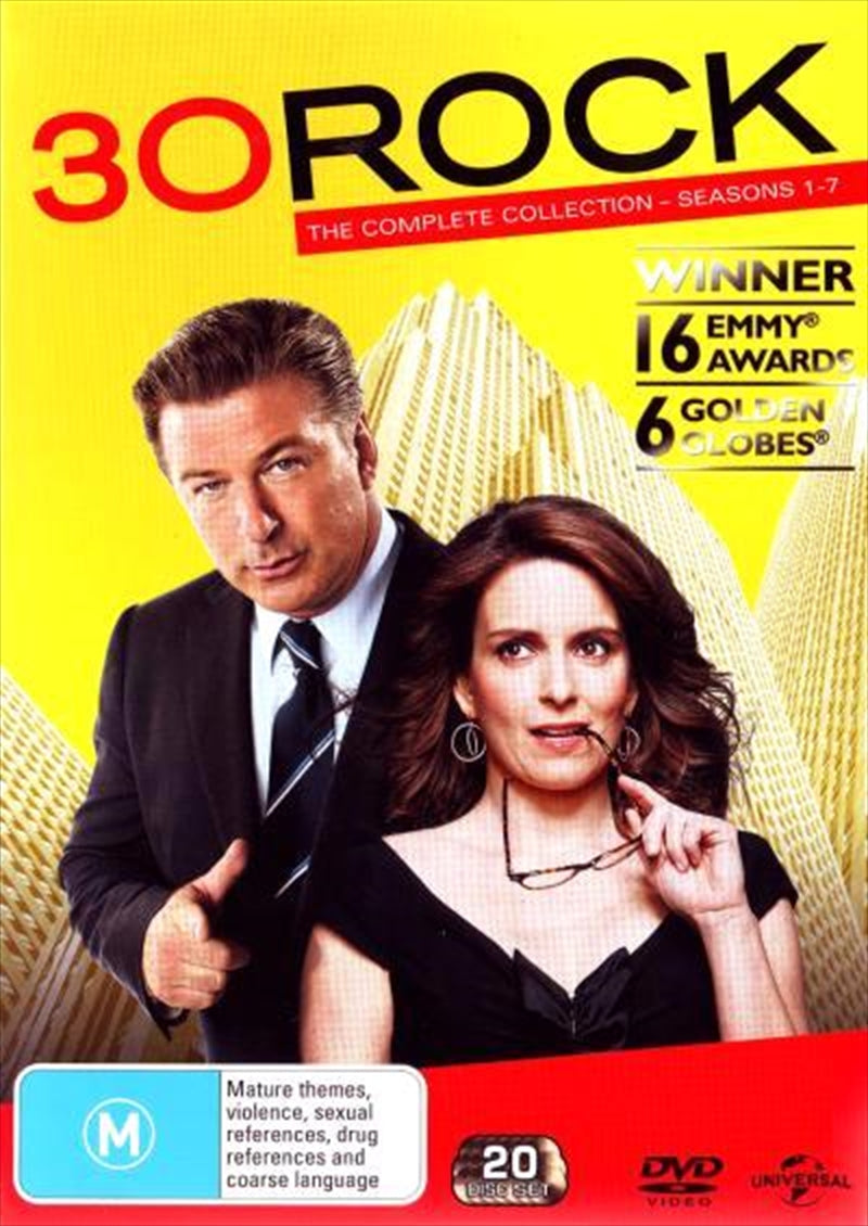 30 Rock Season 1-7 Boxset DVD featuring iconic characters and artwork.