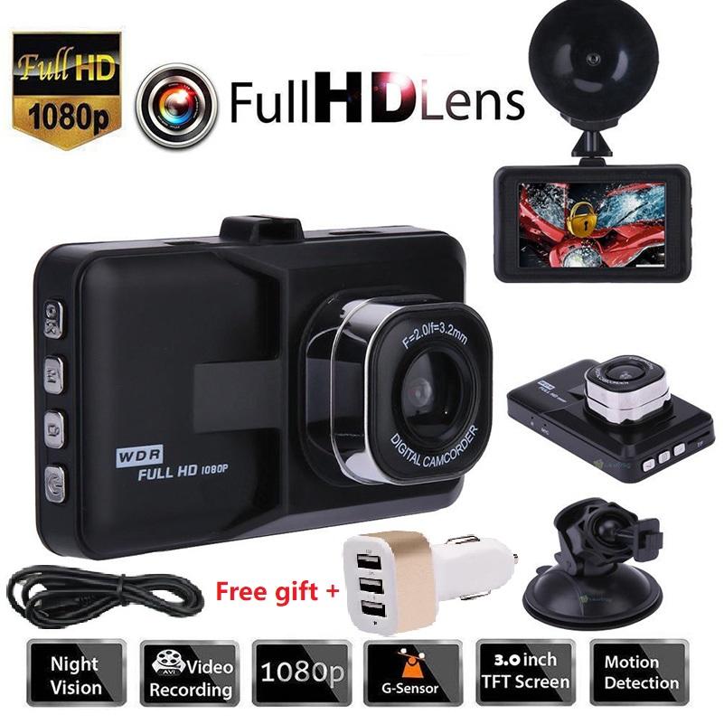 3.0 inch Vehicle 1080P Car DVR Dashboard Camera with a sleek design and TFT display, showcasing its features like G-sensor and motion detection.