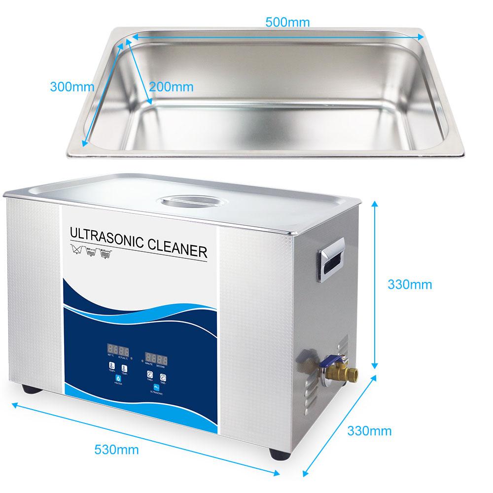 30L Digital Ultrasonic Cleaner with stainless steel tank and control panel, designed for cleaning jewelry and delicate items using ultrasonic waves.